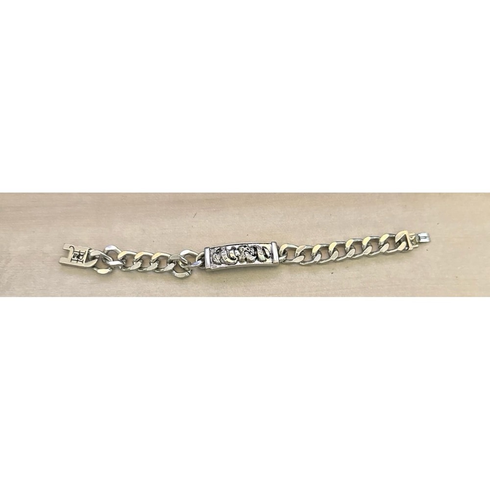 Ed Hardy "Death or Glory" ID Chain Silver Tone Stainless Steel Bracelet